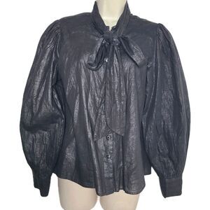 By Malene Birger  Blouse Shirt  puffer sleeves tie button up sz 36/ US 4